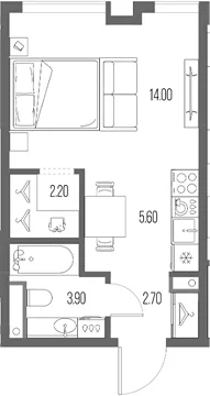 Планировка: Студия 28,4 м² в ЖК «Северный Порт»
