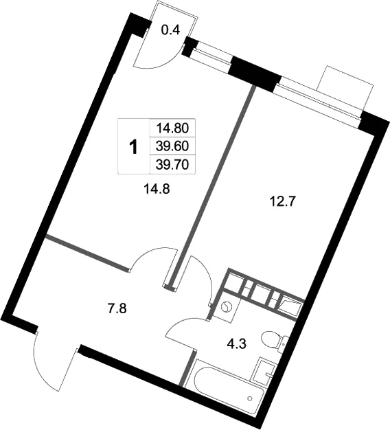 Планировка: 1-комнатная квартира 39,6 м² в ЖК «Легенда Марусино»