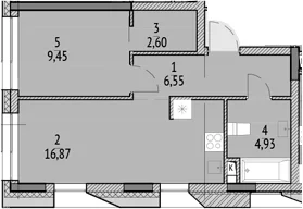Планировка: Евродвушка 40,4 м² в ЖК «N'ICE LOFT»
