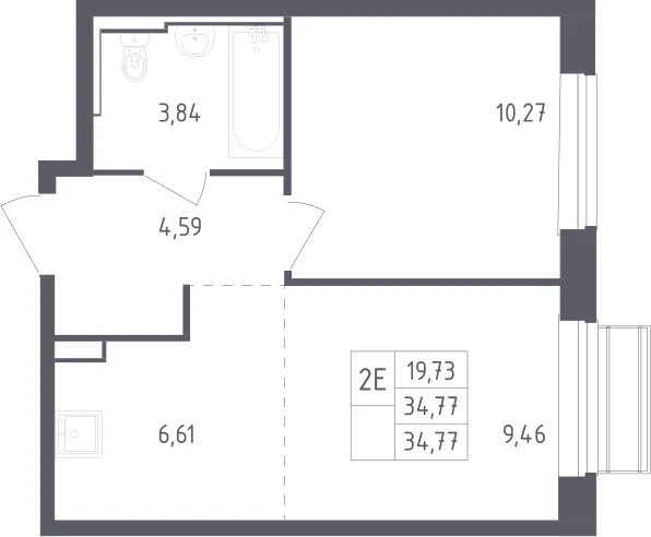 Планировка: Евродвушка 34,8 м² в ЖК «Рублевский квартал»