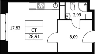 Планировка: Студия 28,9 м² в ЖК «Волковская 67»