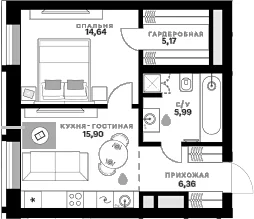 Планировка: 1-комнатная квартира 48,1 м² в ЖК «СберСити»