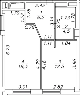 Планировка: 1-комнатная квартира 41,5 м² в ЖК «Artel 17/52 (бывш. Глер)»