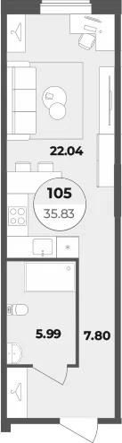 Планировка: Студия 35,8 м² в ЖК «Апарт-отель Лиговский 127»