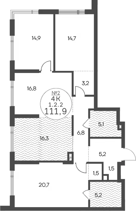 Планировка: 4-комнатная квартира 111,9 м² в ЖК «Клубный квартал КРЫЛАТСКАЯ 33»