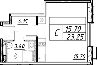 Планировка: Студия 23,3 м² в ЖК «АВЕНЮ-АПАРТ ПУЛКОВО»