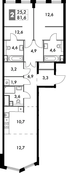 Планировка: Евротрёшка 81,6 м² в ЖК «Сидней Сити»
