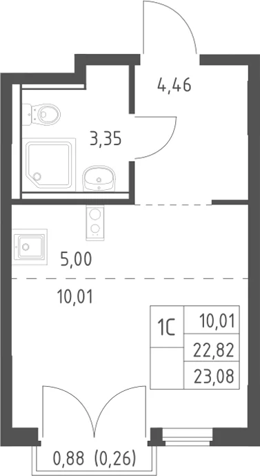 Планировка: Студия 22,8 м² в ЖК «Егорово парк»