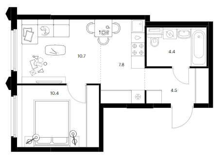 Планировка: Евродвушка 37,8 м² в ЖК «Бусиновский парк»