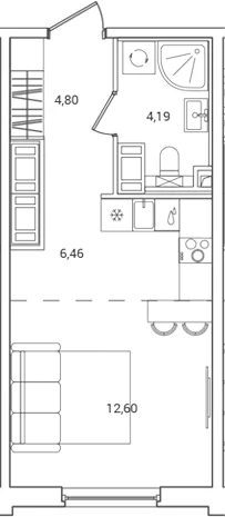 Планировка: Студия 28,1 м² в ЖК «ОКЛА»