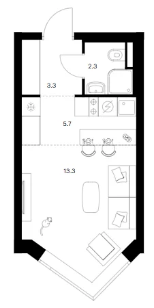Планировка: Студия 24,6 м² в ЖК «Мичуринский парк»