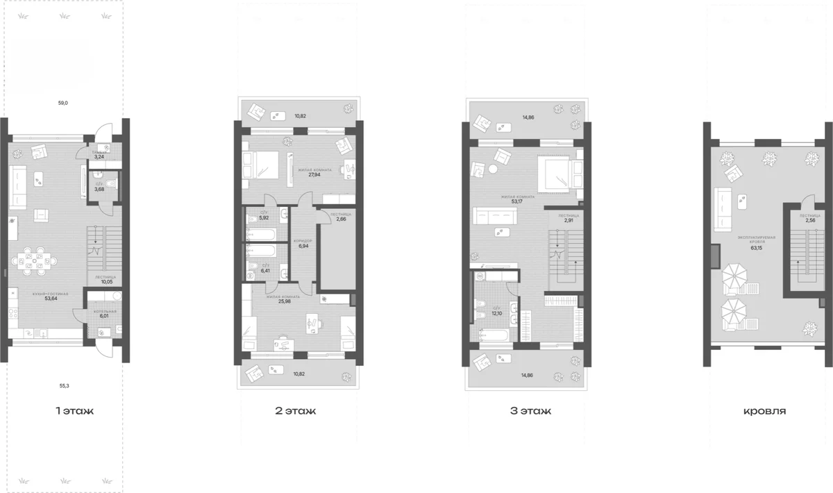 Планировка: Таунхаус 273,7 м² в ЖК «Коттеджный поселок Резиденция присутствия»