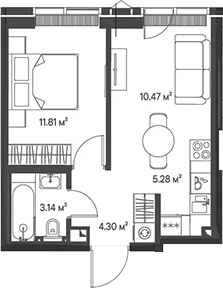 Планировка: Евродвушка 35 м² в ЖК «Джойс»