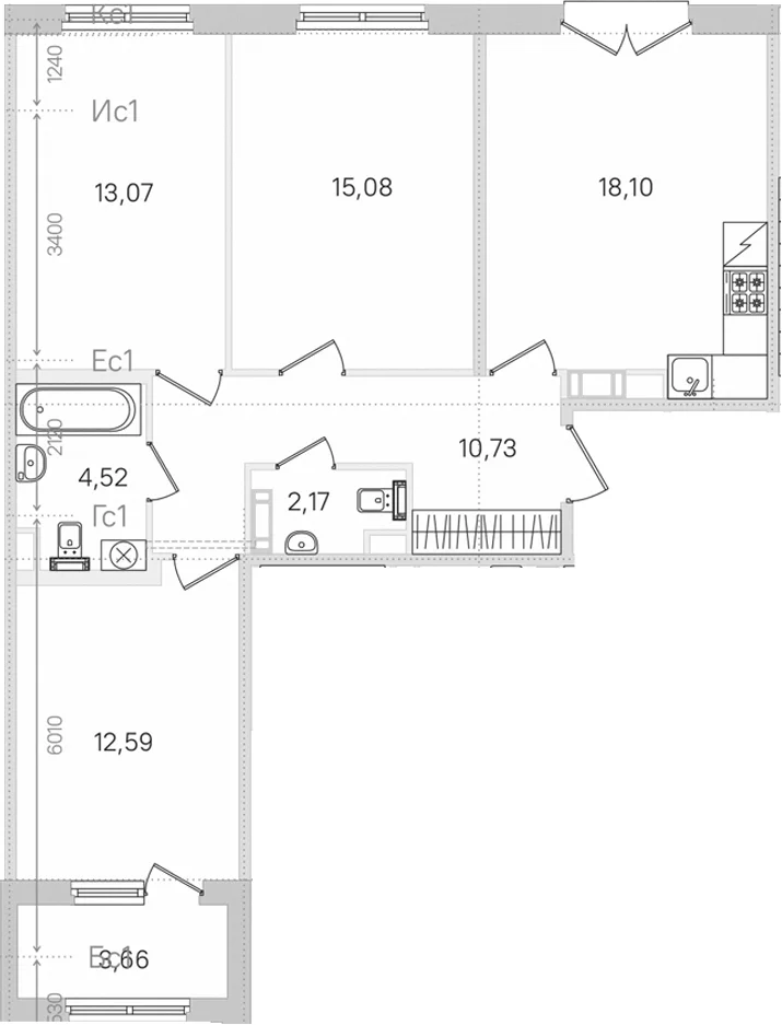Планировка: Квартира евро-4 76,3 м² в ЖК «Дубровский»