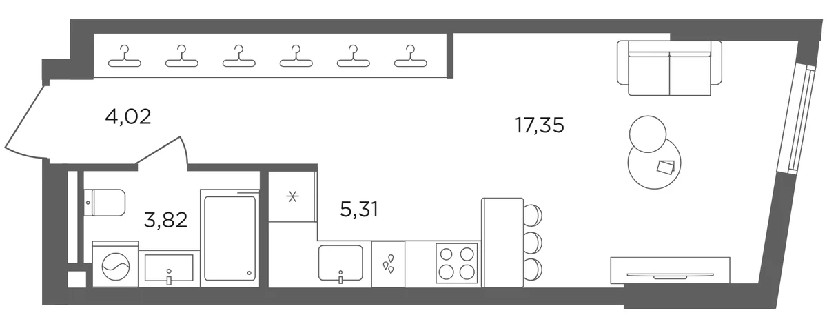 Планировка: Студия 30,5 м² в ЖК «Сикрет Гарден»