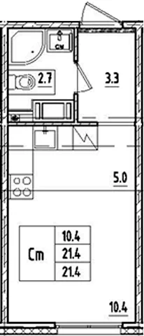 Планировка: Студия 21,4 м² в ЖК «Октябрьская набережная»
