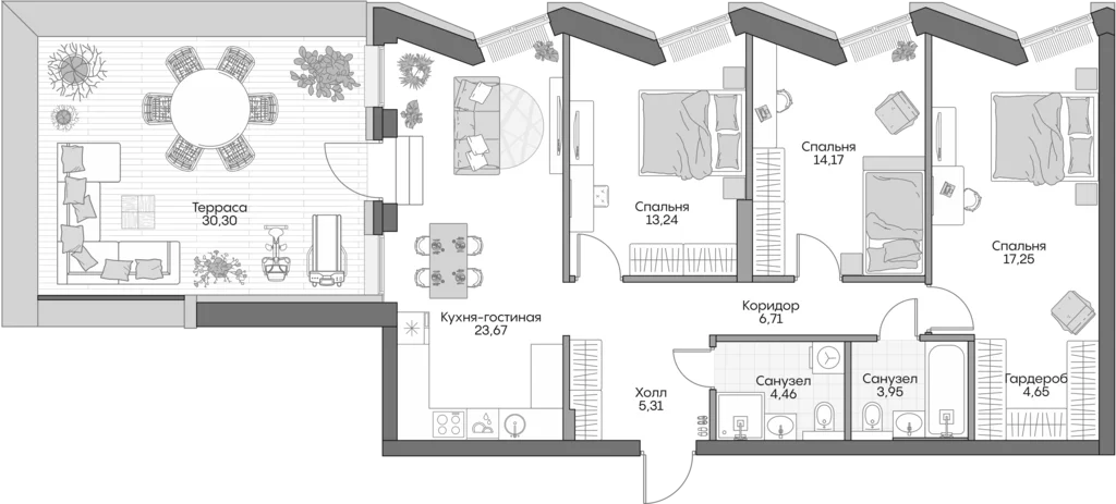 Планировка: Квартира евро-4 91,1 м² в ЖК «Инсайдер»