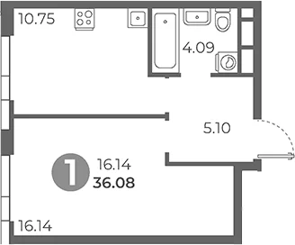 Планировка: 1-комнатная квартира 36,1 м² в ЖК «Нижегородская от Гранель»