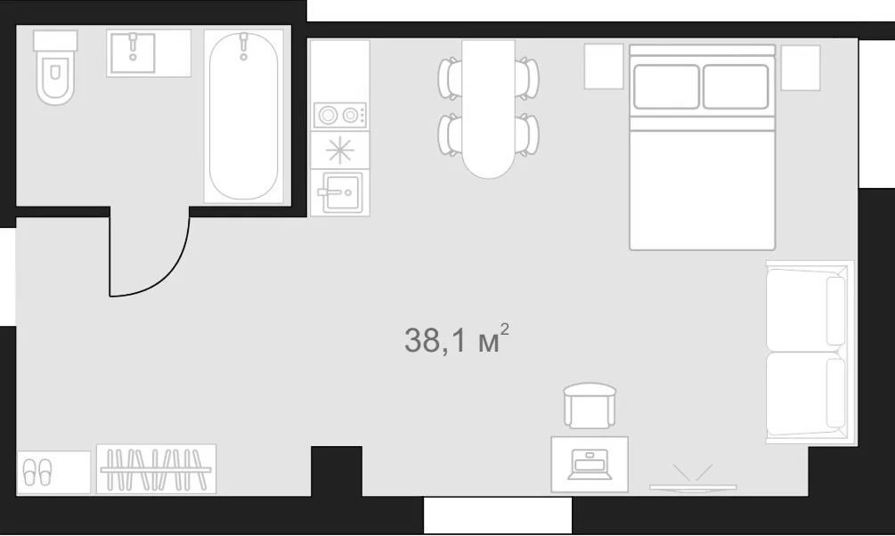 Планировка: Студия 38,1 м² в ЖК «Апарт-отель 4* на Херсонской, 39»