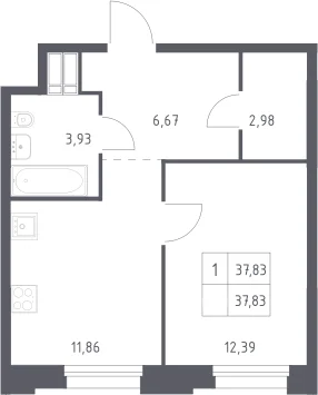Планировка: 1-комнатная квартира 37,8 м² в ЖК «Тропарево Парк»