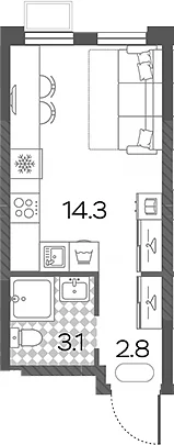 Планировка: Студия 20,2 м² в ЖК «Лучи»