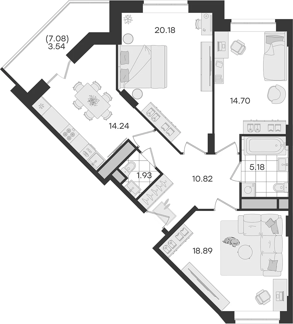 Планировка: 3-комнатная квартира 85,9 м² в ЖК «Новый Весенний»