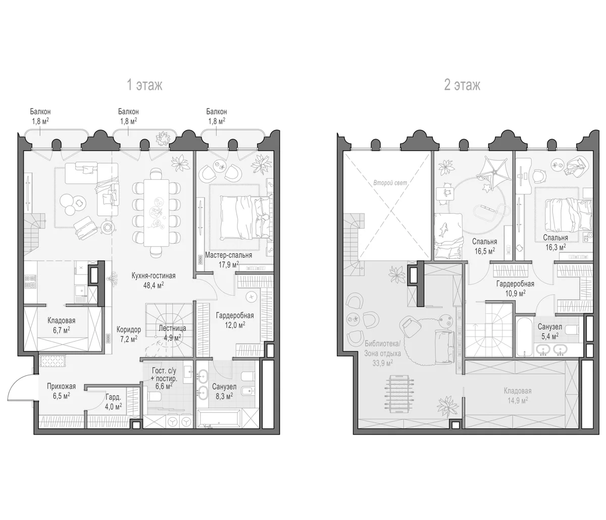 Планировка: Квартира евро-4 174,7 м² в ЖК «Клубный квартал Фрунзенский»