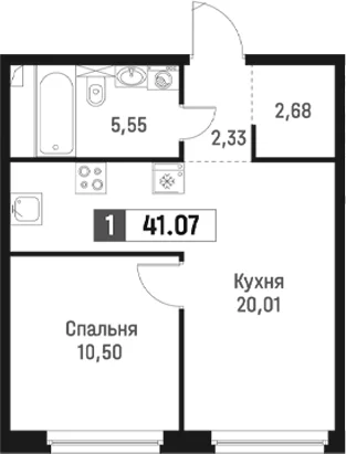 Планировка: Евродвушка 41,1 м² в ЖК «Максималист»