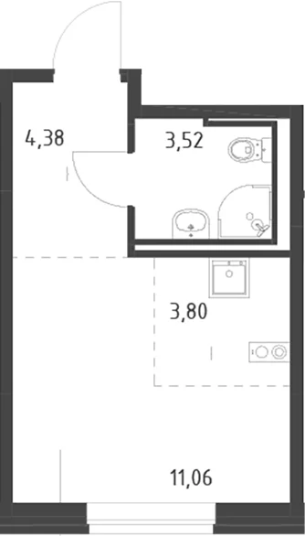 Планировка: Студия 22,8 м² в ЖК «Живи! В Рыбацком»