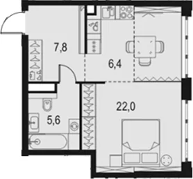 Планировка: Студия 41,8 м² в ЖК «Левел Южнопортовая»