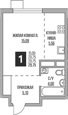 Планировка: Студия 29,8 м² в ЖК «Гранель Притяжение Сити»