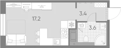 Планировка: Студия 24,2 м² в ЖК «Большая Охта»