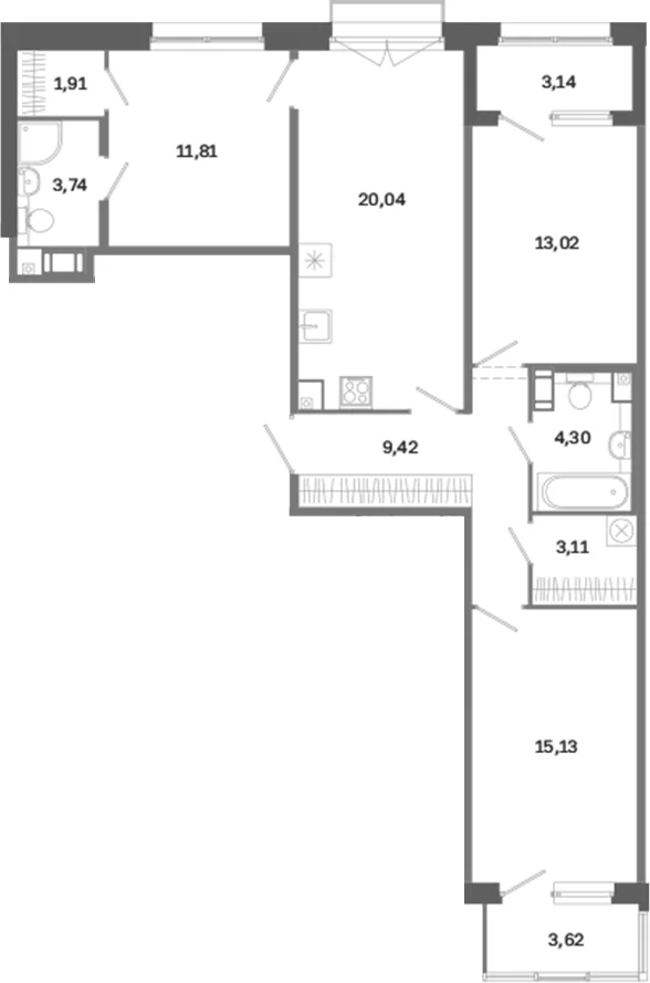 Планировка: Квартира евро-4 82,5 м² в ЖК «Дом на Курской»