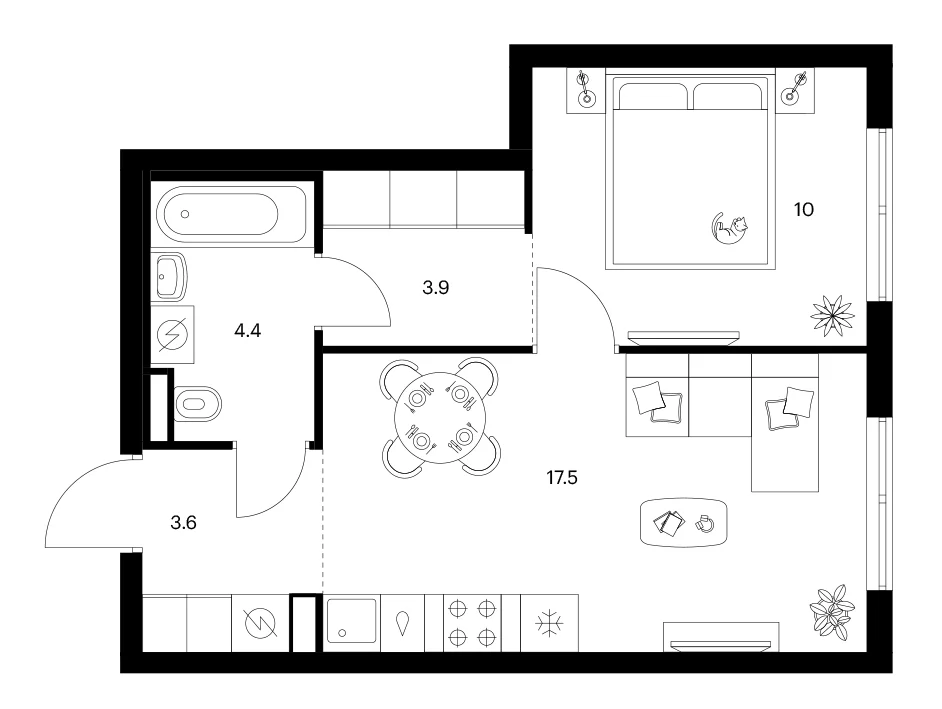 Планировка: 1-комнатная квартира 39,4 м² в ЖК «Ярославский»