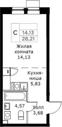 Планировка: Студия 28,2 м² в ЖК «КИТ»