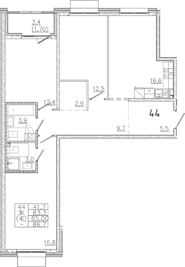 Планировка: Квартира евро-4 83,3 м² в ЖК «Лисино»