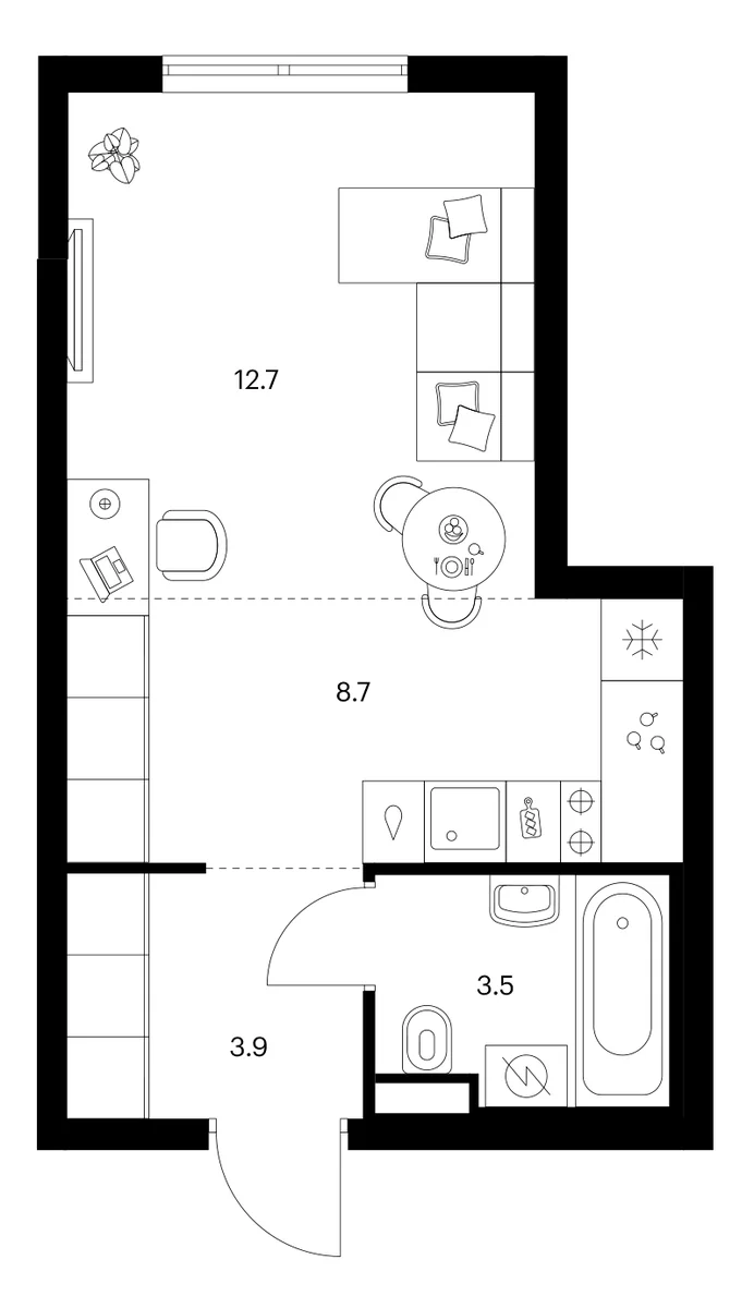 Планировка: Студия 28,8 м² в ЖК «Ярославский»