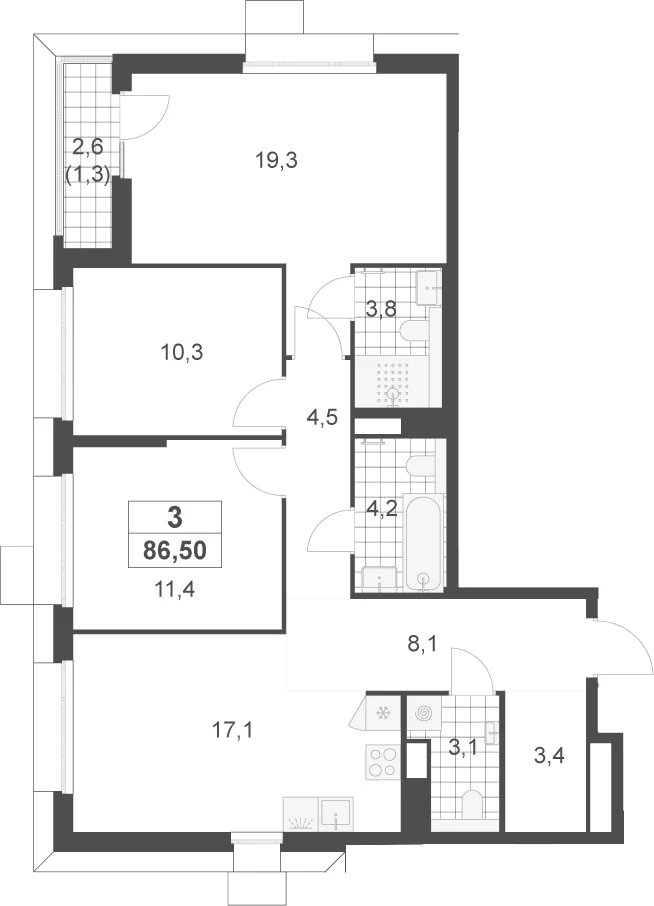 Планировка: Квартира евро-4 85,2 м² в ЖК «Скандинавия»