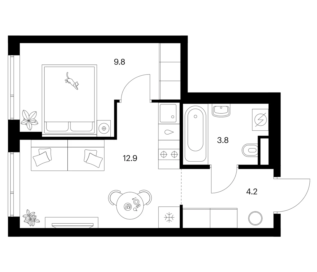 Планировка: 1-комнатная квартира 30,7 м² в ЖК «Бунинская набережная»