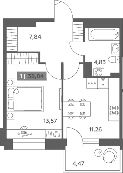 Планировка: 1-комнатная квартира 37,5 м² в ЖК «Аквилон РекаПарк»