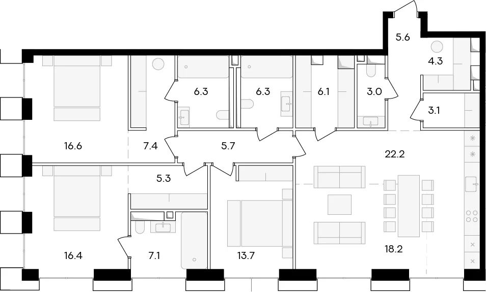 Планировка: Квартира евро-4 149 м² в ЖК «Квартал Life Time»