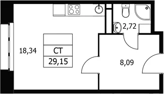 Планировка: Студия 29,2 м² в ЖК «Волковская 67»
