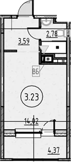 Планировка: Студия 20,4 м² в ЖК «COSMOS SMART САНКТ-ПЕТЕРБУРГ ЮЖНЫЙ ОТЕЛЬ»