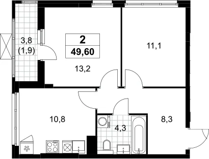 Планировка: 2-комнатная квартира 47,7 м² в ЖК «Бунинские кварталы»
