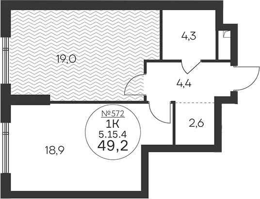 Планировка: 1-комнатная квартира 49,2 м² в ЖК «Клубный квартал КРЫЛАТСКАЯ 33»