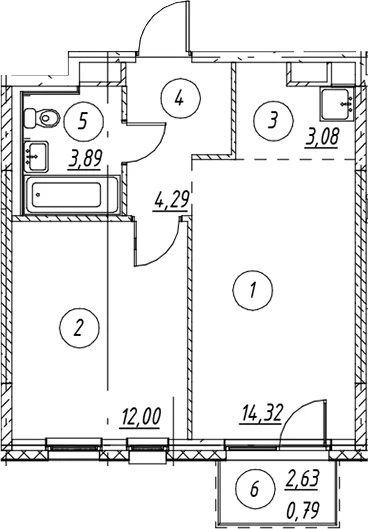 Планировка: Евродвушка 37,6 м² в ЖК «Новые Лаврики»