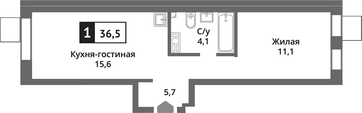Планировка: Евродвушка 36,5 м² в ЖК «Никольский квартал Отрада»