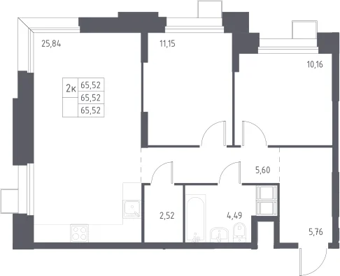 Планировка: Евротрёшка 65,5 м² в ЖК «Тропарево Парк»