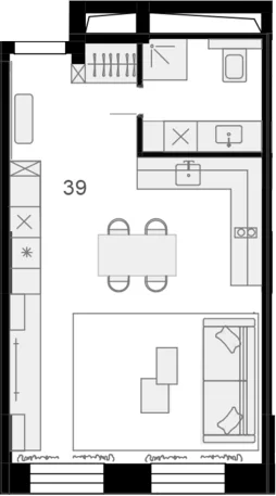 Планировка: Квартира 39,1 м² в ЖК «Резиденции архитекторов»
