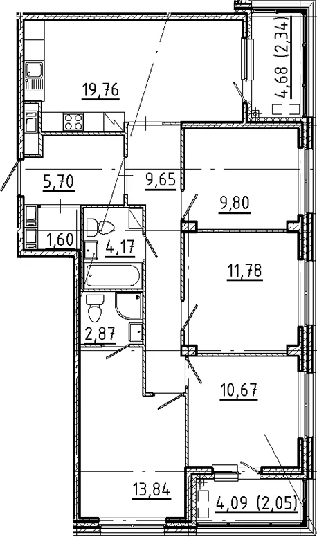 Планировка: Квартира евро-5 89,8 м² в ЖК «Новгородская 8»